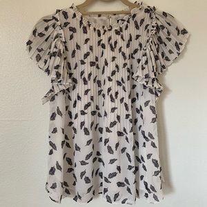 ANN TAYLOR white flowy blouse with blue flowers